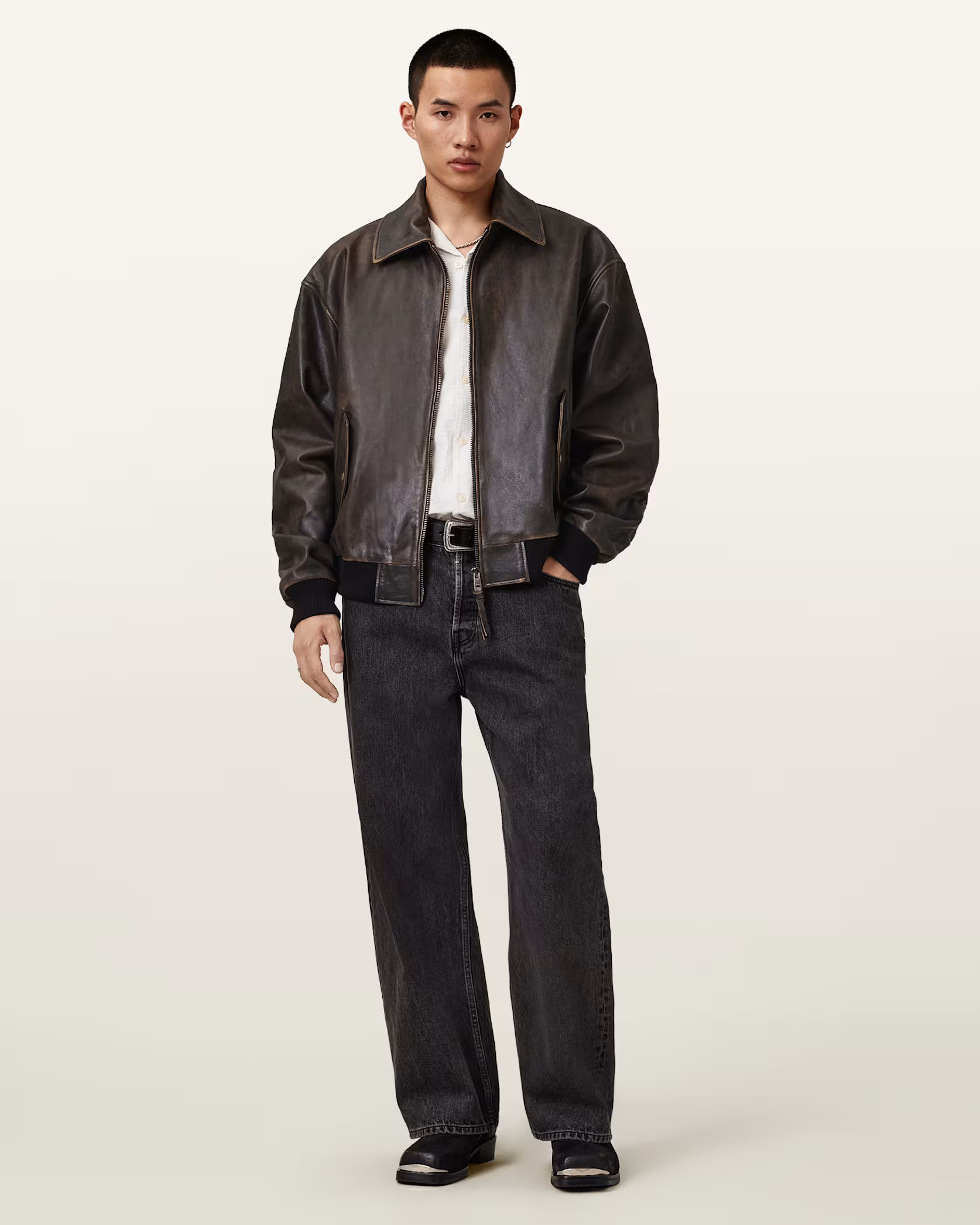 Marco Oversized Leather Bomber Jacket Vintage Black | ALLSAINTS US | AllSaints US