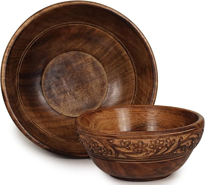 ETROVES Wooden Fruit Bowl Wood For Kitchen Counter Bowl Set for Food/Fruit/Salad - Carved Wood Bo... | Amazon (US)