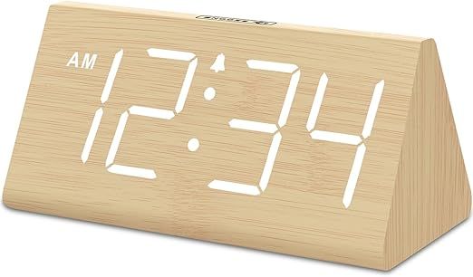 DreamSky Wooden Digital Alarm Clocks for Bedrooms - Electric Desk Clock with Large Numbers, USB P... | Amazon (US)