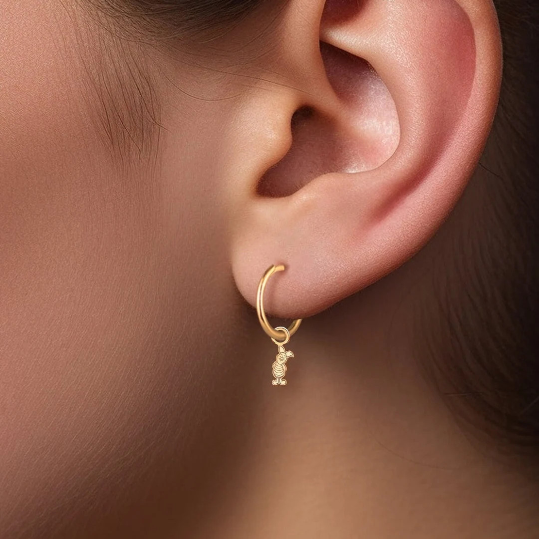 Piglet Charm Huggie Hoop Earrings, Handcrafted in Gold Vermeil, Silver, Solid 14k Gold | Handcraf... | Etsy (US)