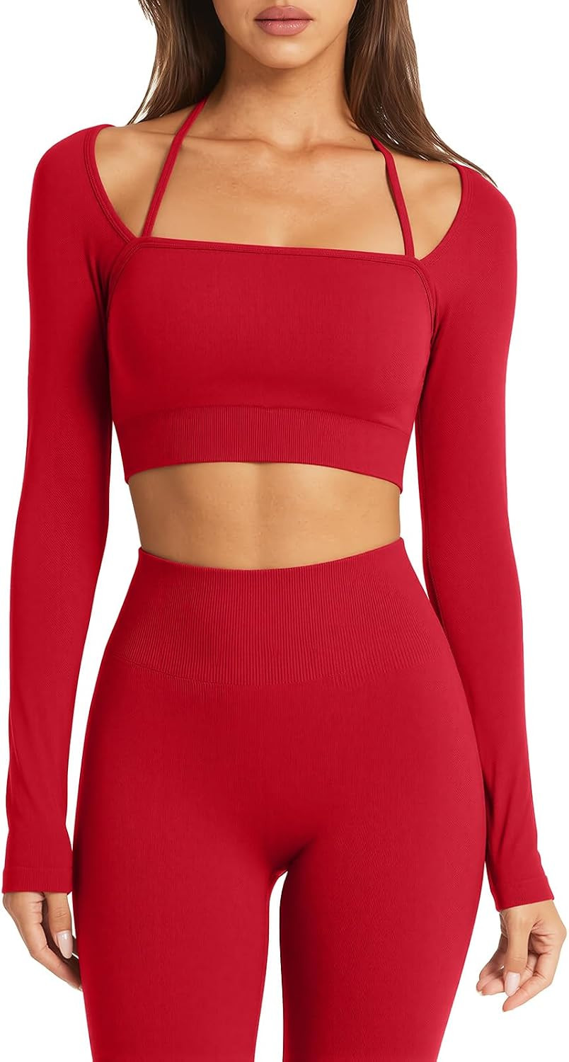 SUUKSESS Women 2 Piece Workout Sets Square Neck Crop Top Seamless Leggings | Amazon (US)