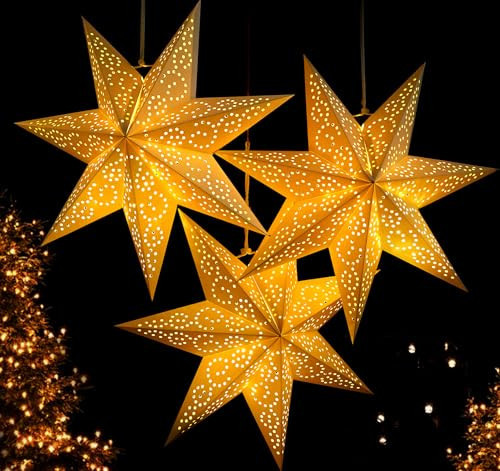HOUISM Pack of 3 Christmas Star Paper Star Lampshade Folding Stars 45 cm 7-Pointed Paper Folding Stars for Wedding Party Home Birthday Window Decoration | Amazon (UK)