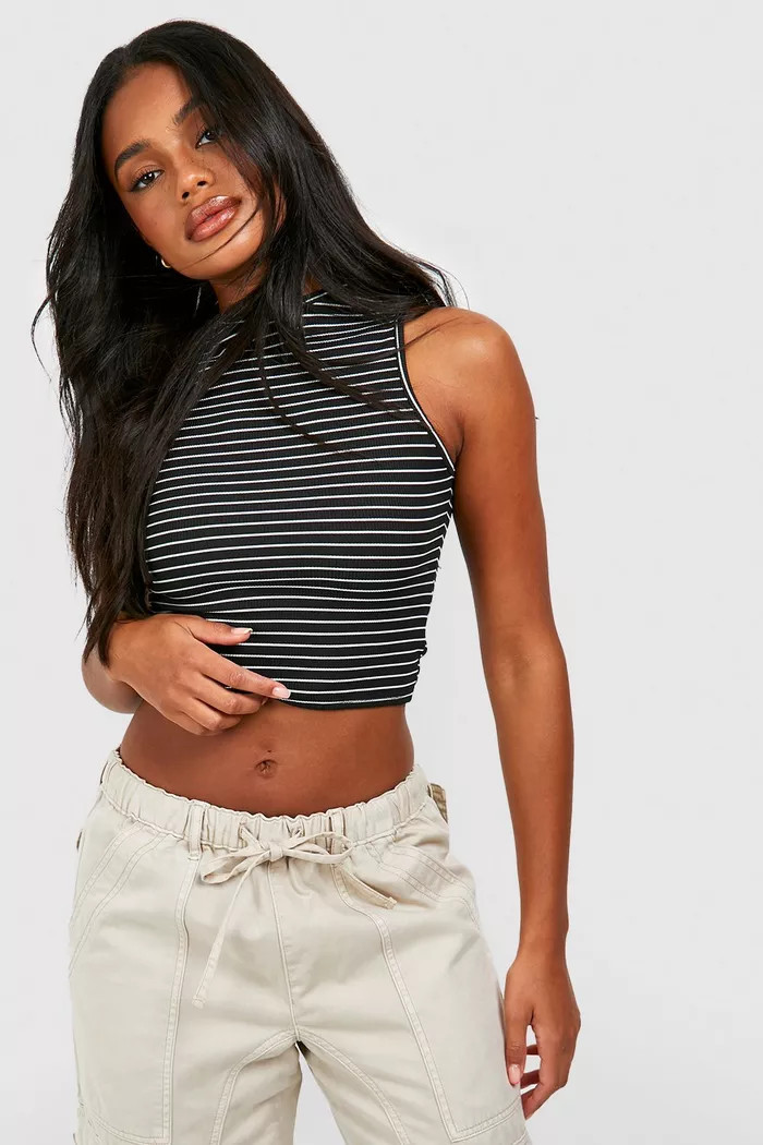 Stripe Knitted Crop Vest | Boohoo.com (UK & IE)