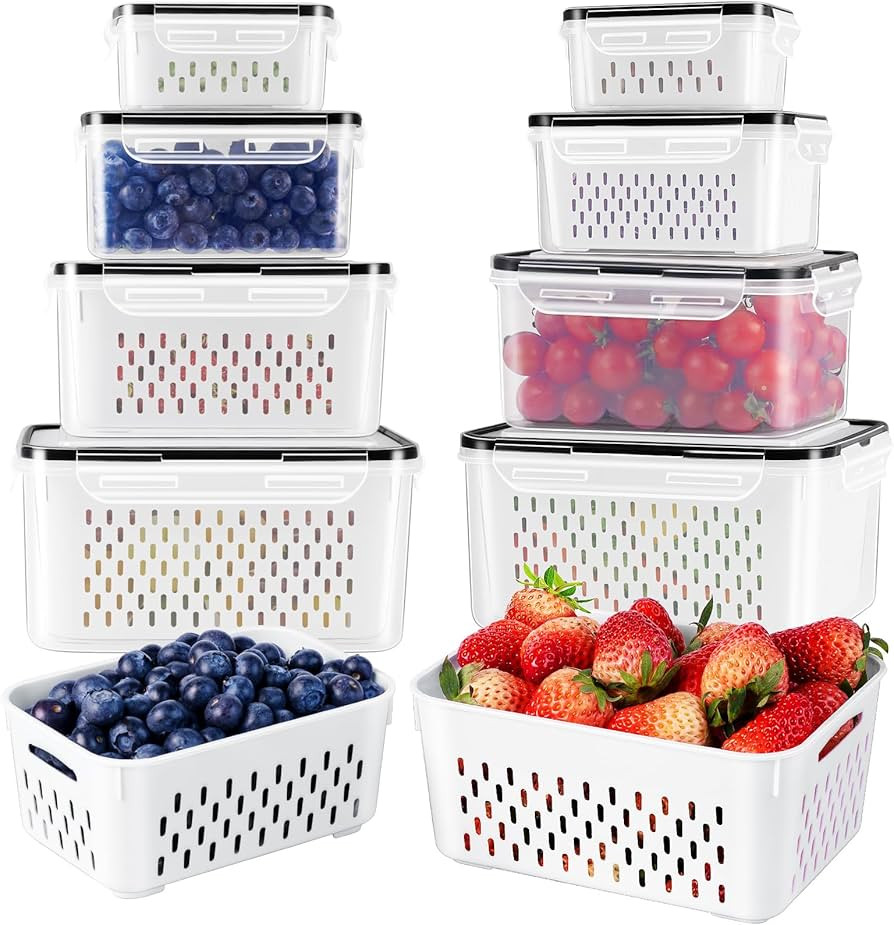 Freshmage Fruit Storage Containers for Fridge with Removable Colander, Airtight Food Storage Cont... | Amazon (US)