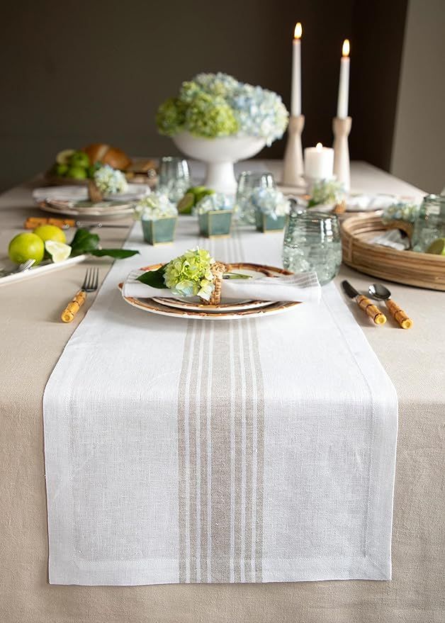 Solino Home Striped Linen Table Runner 14 x 60 Inches – Natural and White, 100% Pure Linen Farm... | Amazon (US)