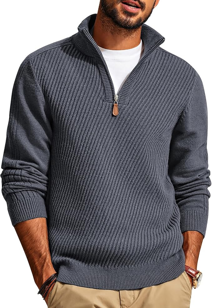 PJ PAUL JONES Mens Quarter Zip Pullover Sweaters Casual Slim Fit Knit Texture Sweater | Amazon (US)
