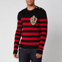Balmain Men's Striped Wool Knit Badge Jumper - Black/Red - S | Coggles (Global)