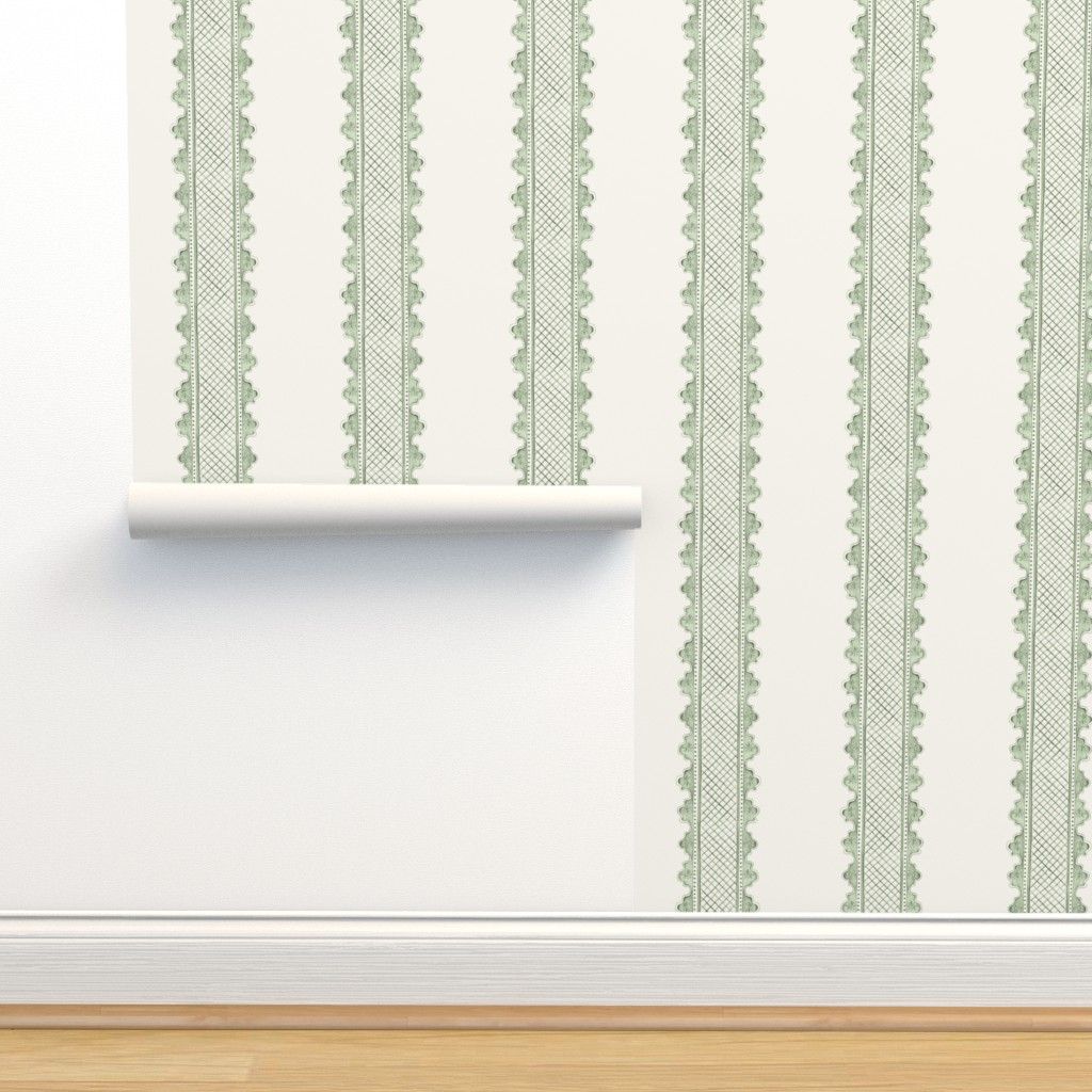 Clarabelle Soft Greens on Cream | Spoonflower