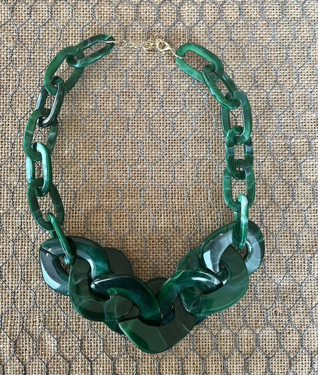 Green Marbled Tortoise Shell Chunky Chain Lucite Link Housewife Resin Statement Necklace Addition... | Etsy (US)