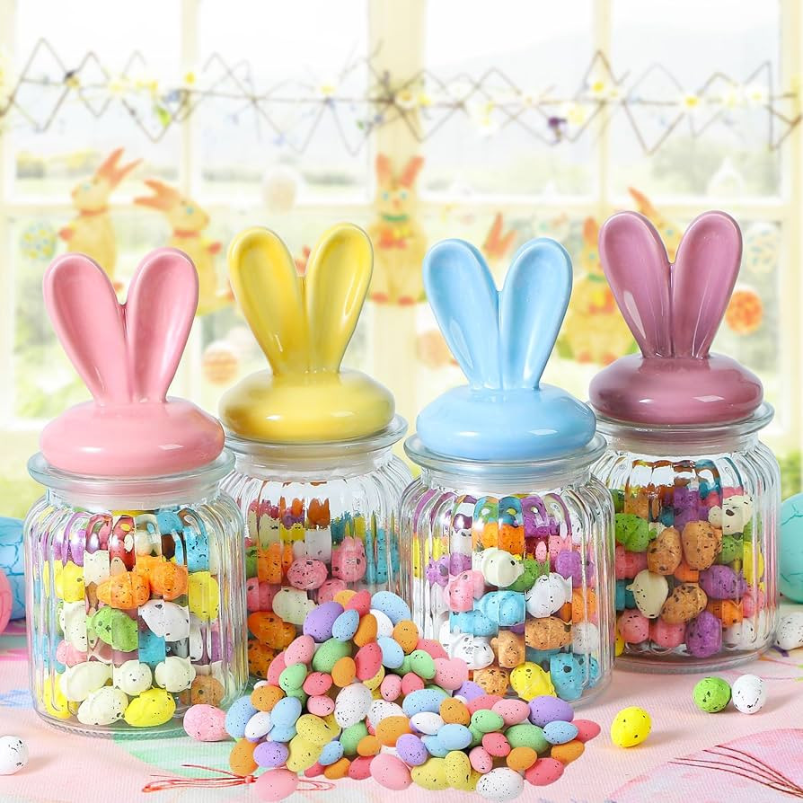 Easter Decorations- Glass Jars with Ceramic Bunny Ear Lid and Airtight -4 PcsEaster Glass Storage... | Amazon (US)
