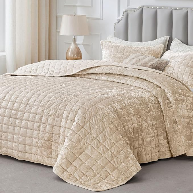 Velvet Quilt Set Queen Size - Luxury Velvet Comforter Bedding Set 3 Pieces, Lightweight Soft Cozy... | Amazon (US)