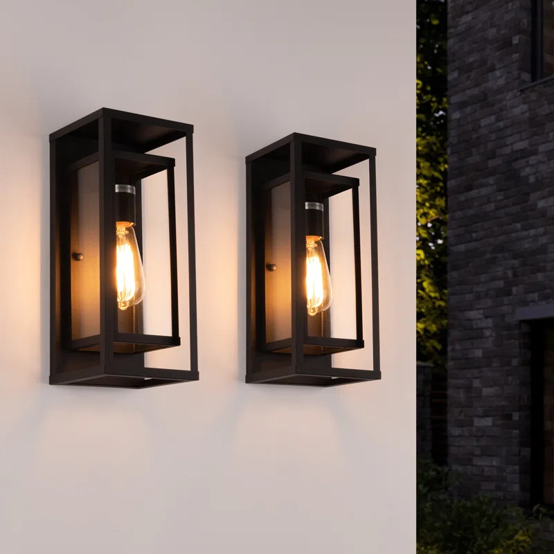 17 Stories Rasharkin Classic Outdoor Wall Sconce 1 Light Rectangular Metal Frame and Clear Glass ... | Wayfair North America