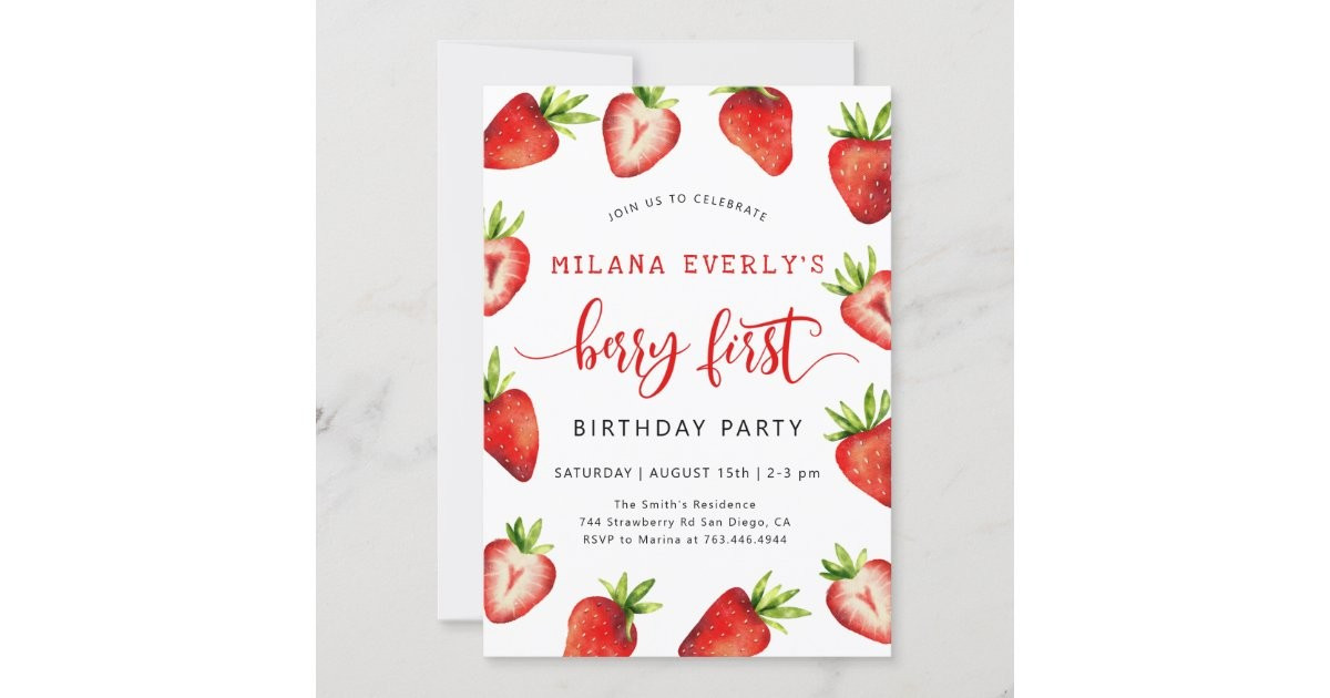 Strawberry 1st Birthday Party | Berry First Invitation | Zazzle.com | Zazzle