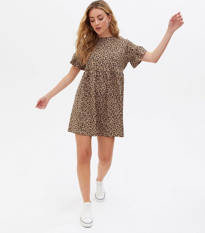 Brown Leopard Print Jersey Mini Smock Dress
						
						Add to Saved Items
						Remove from Sav... | New Look (UK)