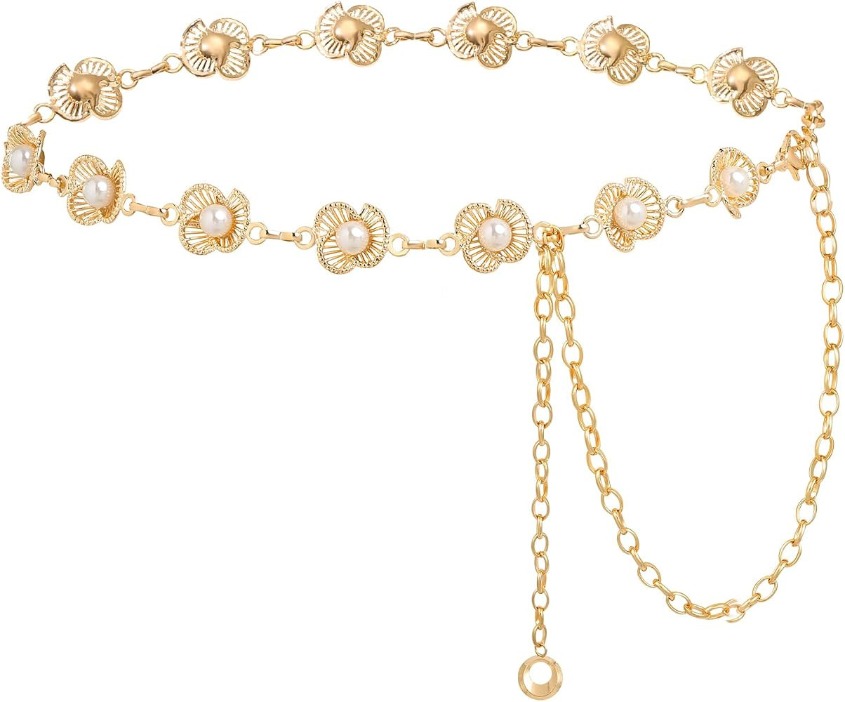 AWAYTR Waist Chains Belts for Women - Rhinestone Gold Silver Chain Belts for Dresses | Amazon (US)
