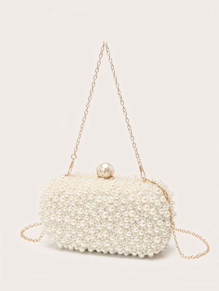 Bolso caja mini con diseño de perla artificial con cadena | SHEIN
