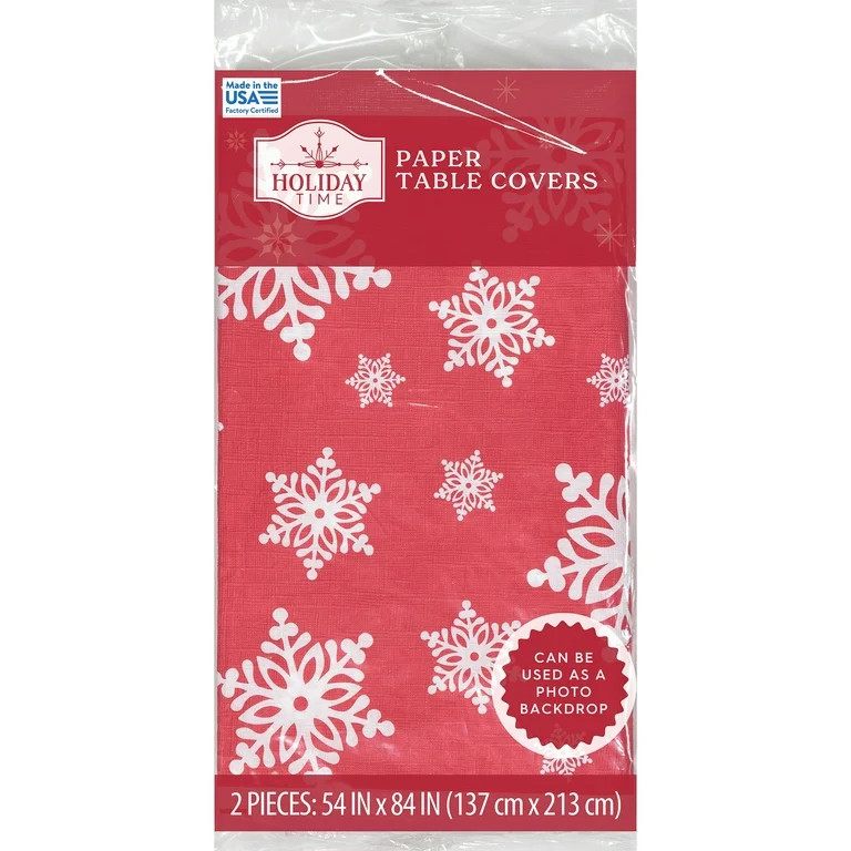Christmas Snowflake Disposable Paper Tablecloth, Red and White, 54" x 84", 2 Count, by Holiday Ti... | Walmart (US)