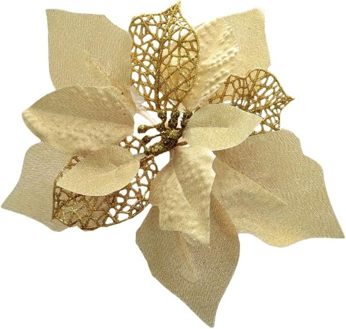 Crazy Night (Pack of 12 Glitter Poinsettia Christmas Tree Ornaments (Gold) | Amazon (US)