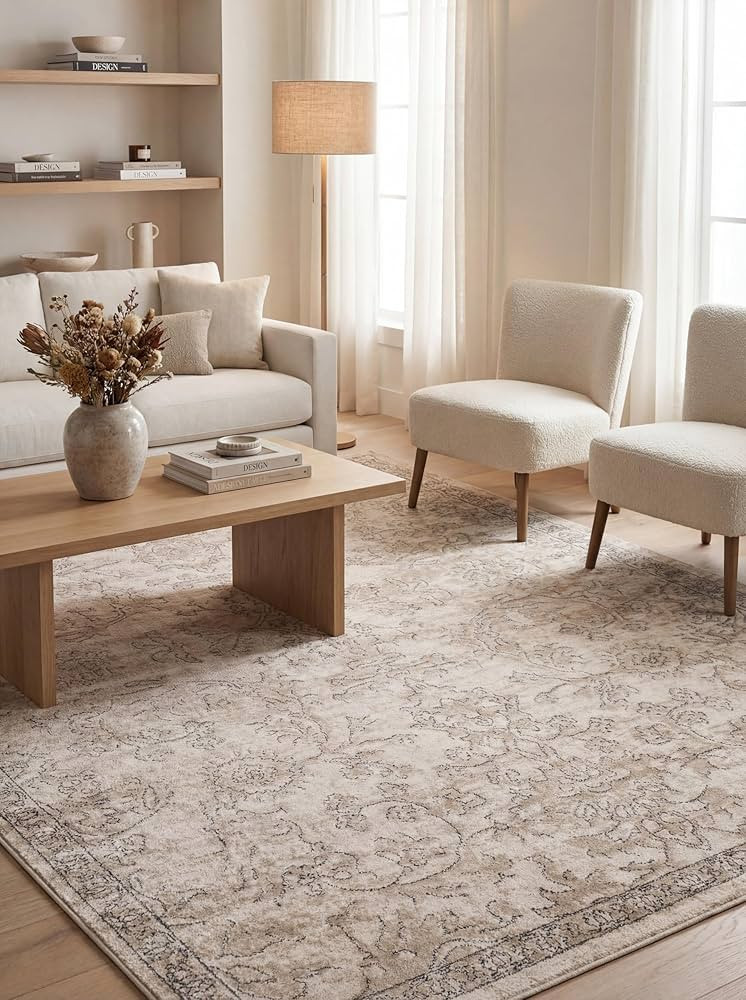 Rugs.com Oregon Collection Rug – 2' 2 x 3' Ivory Low-Pile Rug Perfect for Living Rooms, Large D... | Amazon (US)