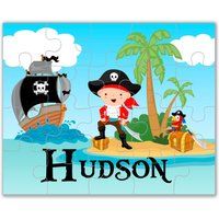 Personalized Pirate Puzzle - Boy Puzzle, Kids Blue Ocean Island Black Ship You Pick Childs Name Gift | Etsy (US)