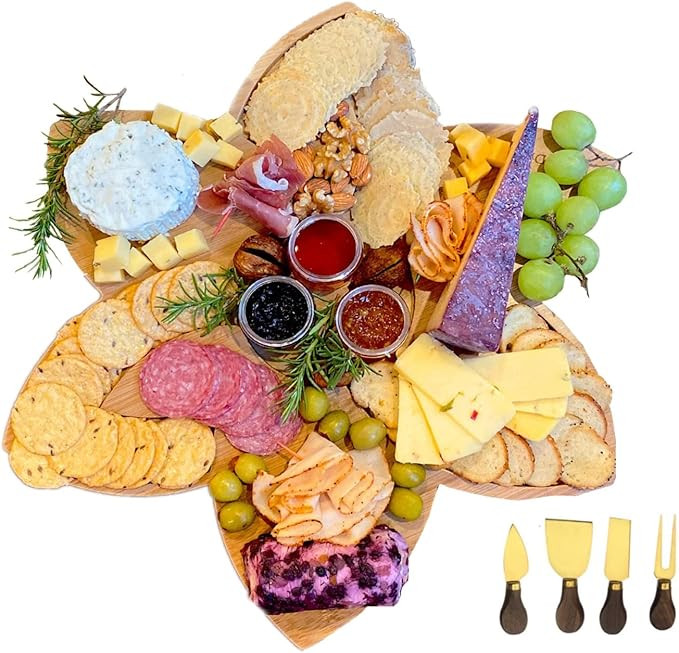 Drop Green Bamboo Cheese Board and Black Walnut Knife Set | Large Charcuterie Board & Cheese Tray... | Amazon (US)