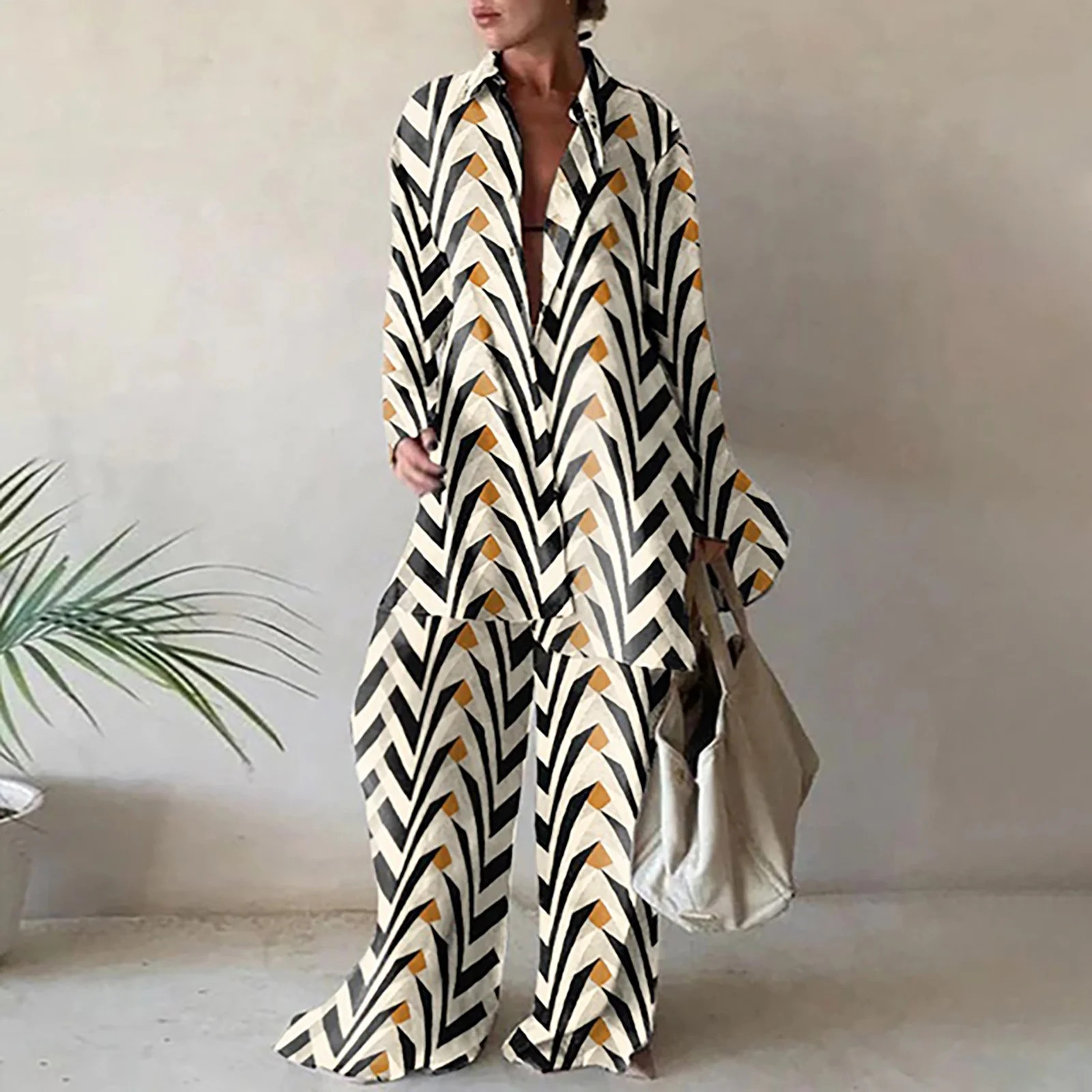 Babysbule Casual 2 Piece Outfits for Women Ladies Fashion Casual Trend Print Loose Long Sleeve Sh... | Walmart (US)