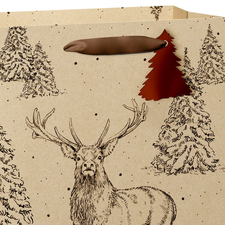 Medium Beige and Black Reindeer Kraft Christmas Paper Gift Bag, 7.5" x 4.5" x 9.87", by Holiday T... | Walmart (US)