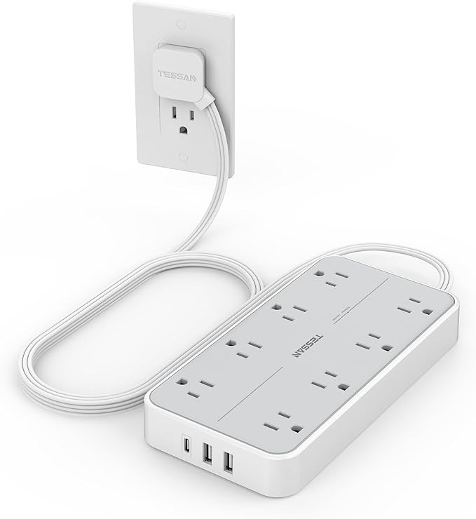 TESSAN Power Strip Surge Protector, Flat Plug Extension Cord | 8 Outlets 3 USB Charger 1 USB C, 1... | Amazon (US)