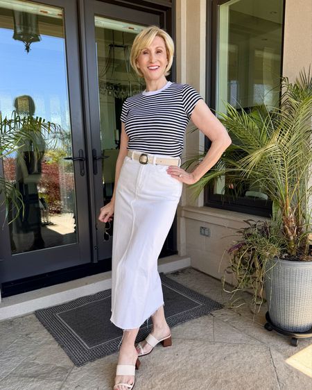 Instantly give your outfits a summer vibe with a white denim skirt. This one from @madewell has a front slit for easy movement and a touch of sexy. This skirt is so versatile and has endless styling possibilities. I’ve styled it with striped tees, a sweater vest, and a button down shirt. When you’re in the mood for denim but not jeans, reach for this wardrobe favorite! #summerfashion #denimskirts #madewell #styleover50 #fabulousafter40

#LTKStyleTip #LTKxMadewell