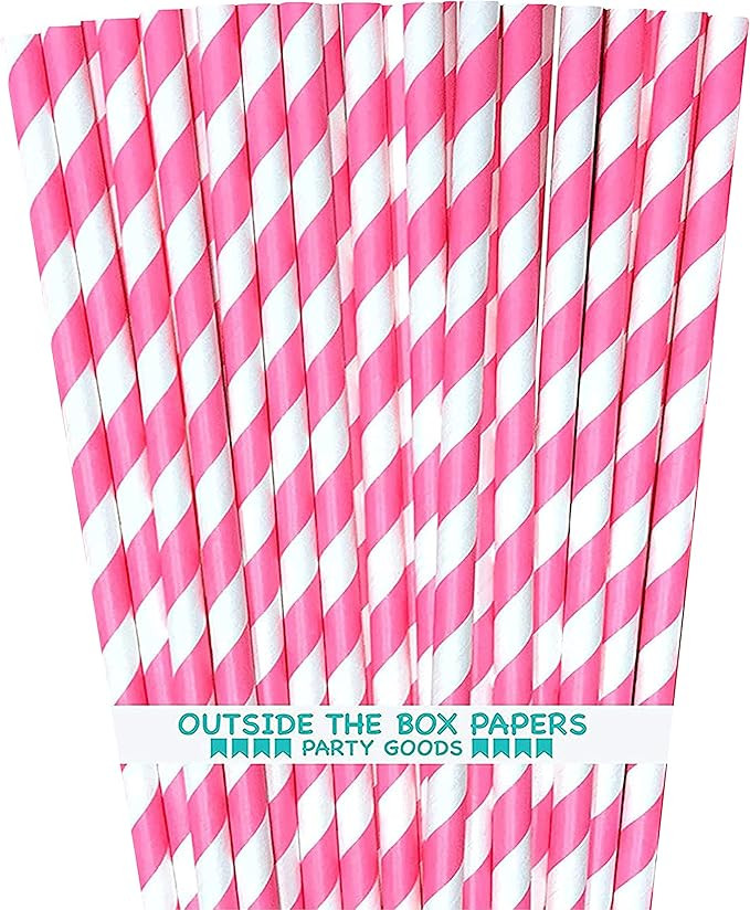 Striped Paper Straws - Pink White - Birthday Party Supply - 7.75 Inches - Pack of 100 - Outside t... | Amazon (US)