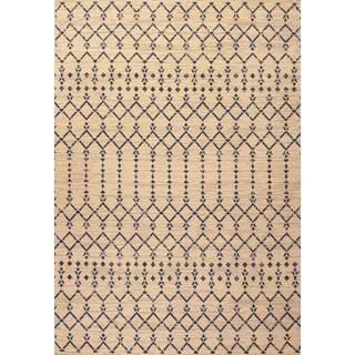 JONATHAN Y Ourika Moroccan Geometric Textured Weave Beige/Navy 8 ft. x 10 ft. Indoor/Outdoor Area... | The Home Depot