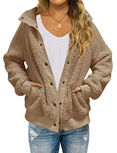 MEROKEETY Women's 2024 Winter Long Sleeve Button Sherpa Jacket Coat Pockets Warm Fleece | Amazon (US)