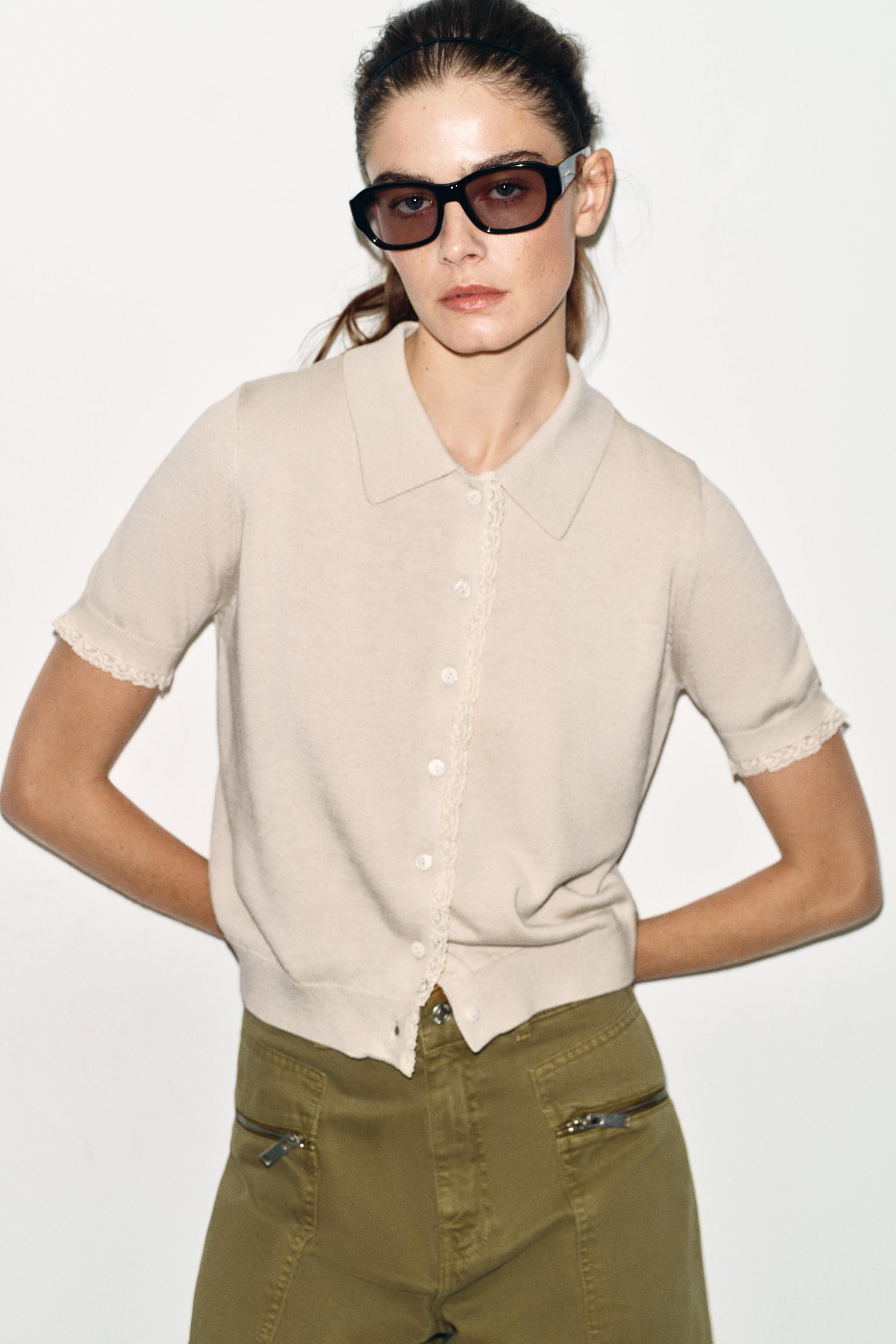 SHORT SLEEVE LACE KNIT CARDIGAN | Zara UK