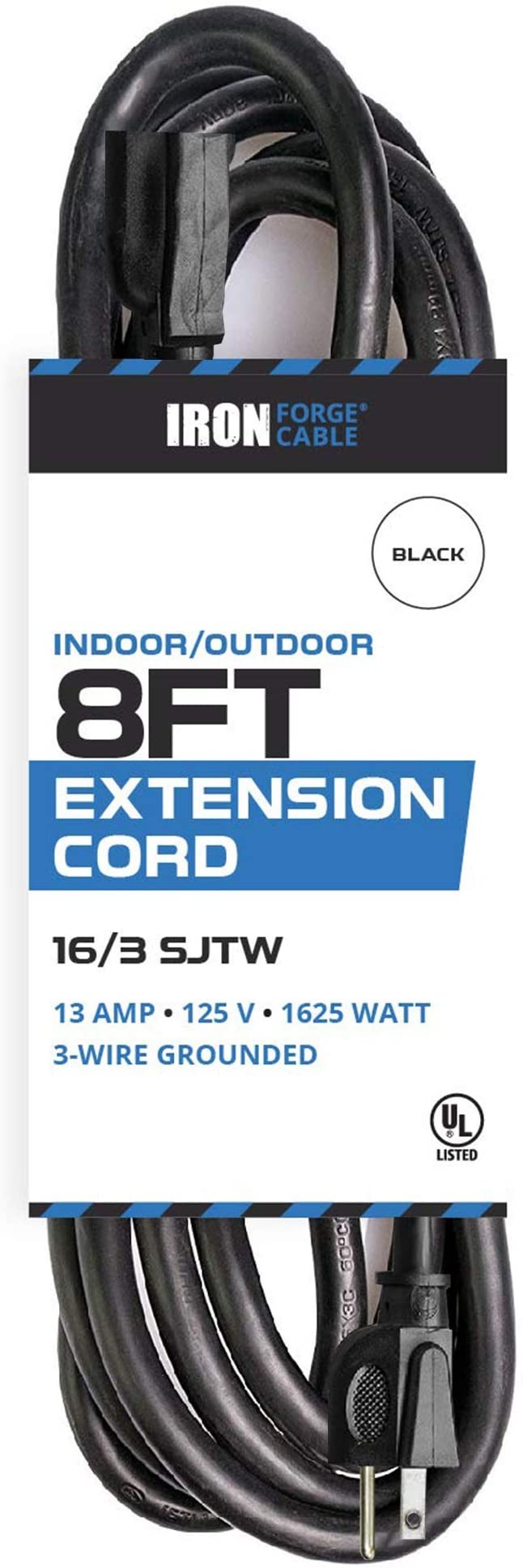 8 Ft Outdoor Extension Cord - 16/3 Durable Black Cable | Amazon (US)
