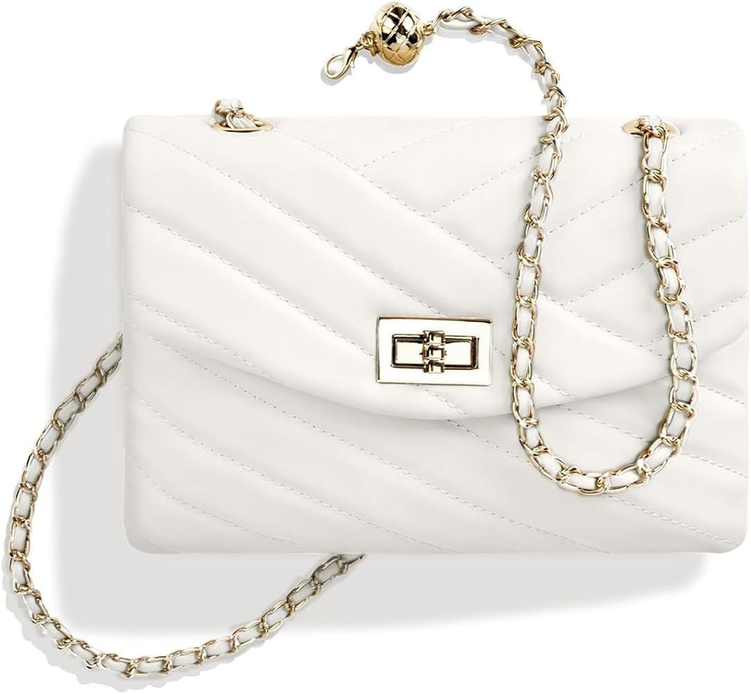 LAVTUG Quilted Crossbody Bags for Women - Vegan Leather Cute Small Purse with Gold Chain Strap, T... | Amazon (US)