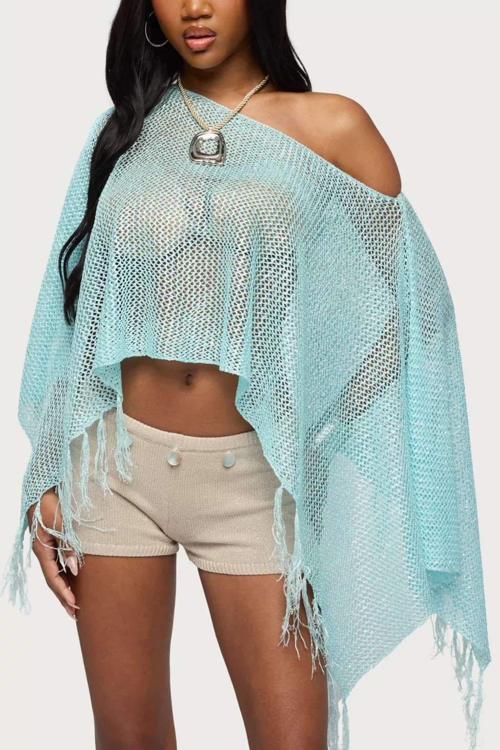 Edikted Sequin Fringe Knit Poncho | Urban Outfitters (US and RoW)