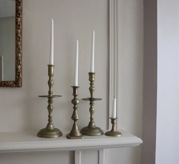Large Vintage Brass Candleholders | vintage candlesticks | brass candle holders |  antique candle | Etsy (US)