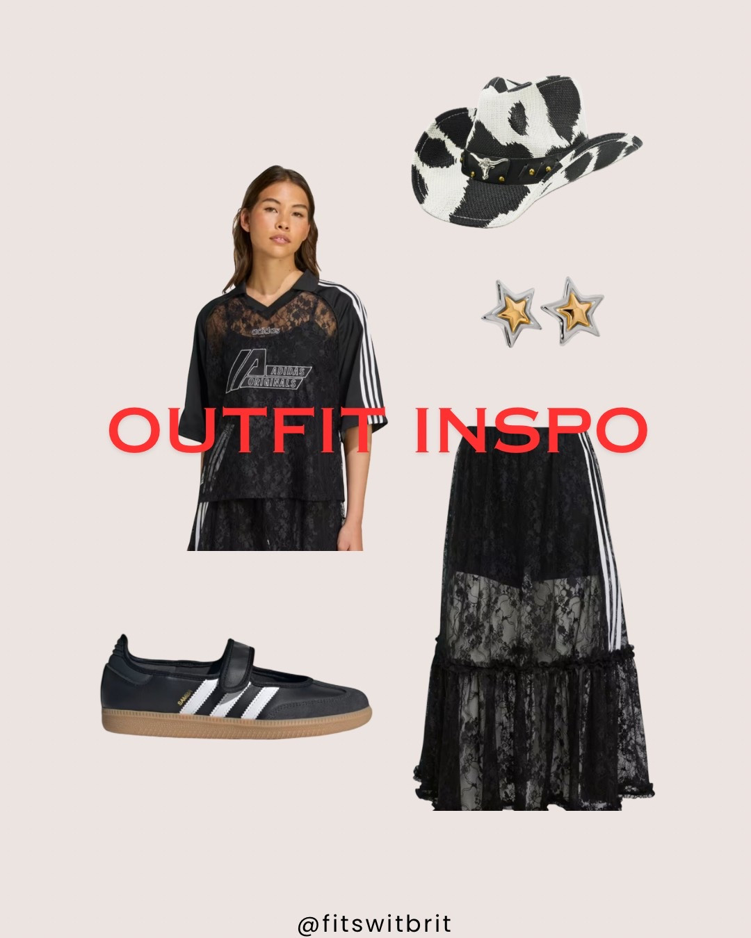 Outfit inspiration 

Adidas Samba Jane 
Cow print cowboy hat
Adidas lace jersey and skirt

#LTKStyleTip #LTKFindsUnder100 #LTKSummerEdit