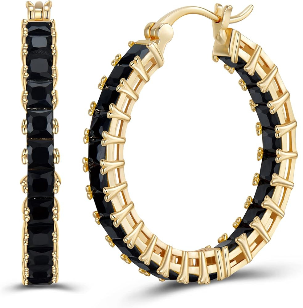 Hoop Earrings For Women 925 Sterling Silver Post Multcolors Cubic Zirconia Gold Plated Christmas ... | Amazon (US)