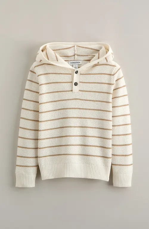 Nordstrom Kids' Hooded Henley Sweater in Ivory Egret-Tan Legacy Stripe at Nordstrom, Size 2 | Nordstrom