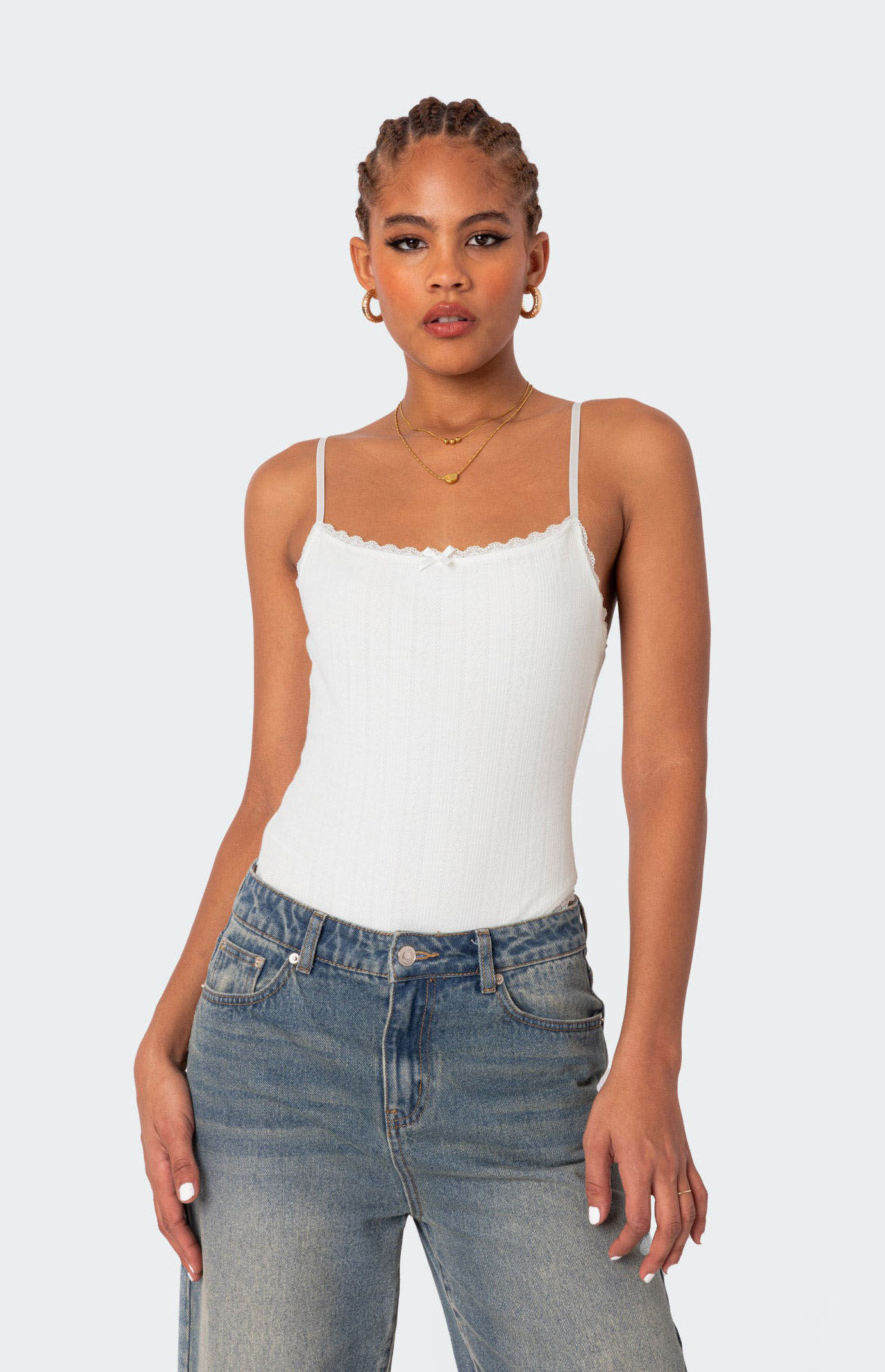 Edikted Women's Krysten Lacey Pointelle Bodysuit in White - Size XS | PacSun