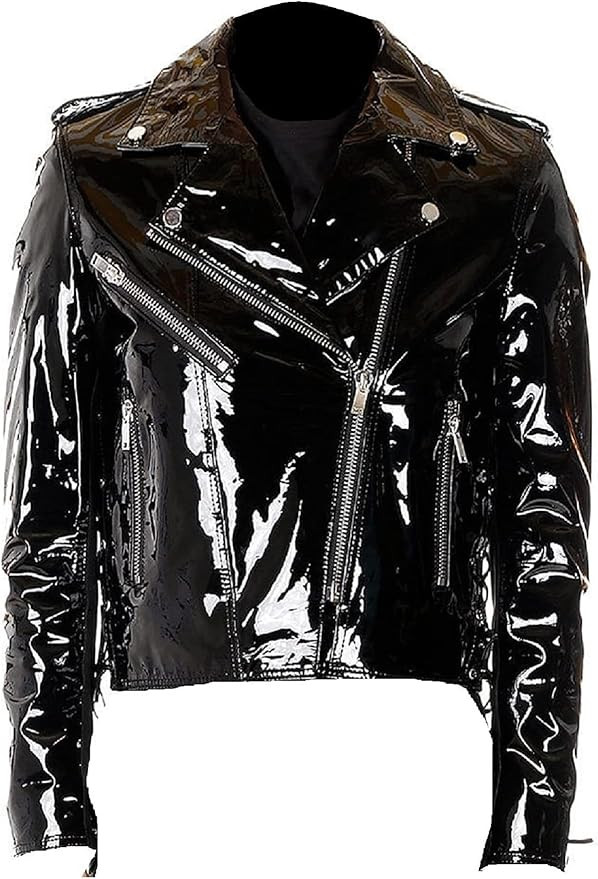 Womens PVC Leather Jacket Shiny Stylish Cafe Racer Style Motorcycle Biker Leather Jacket | Amazon (US)