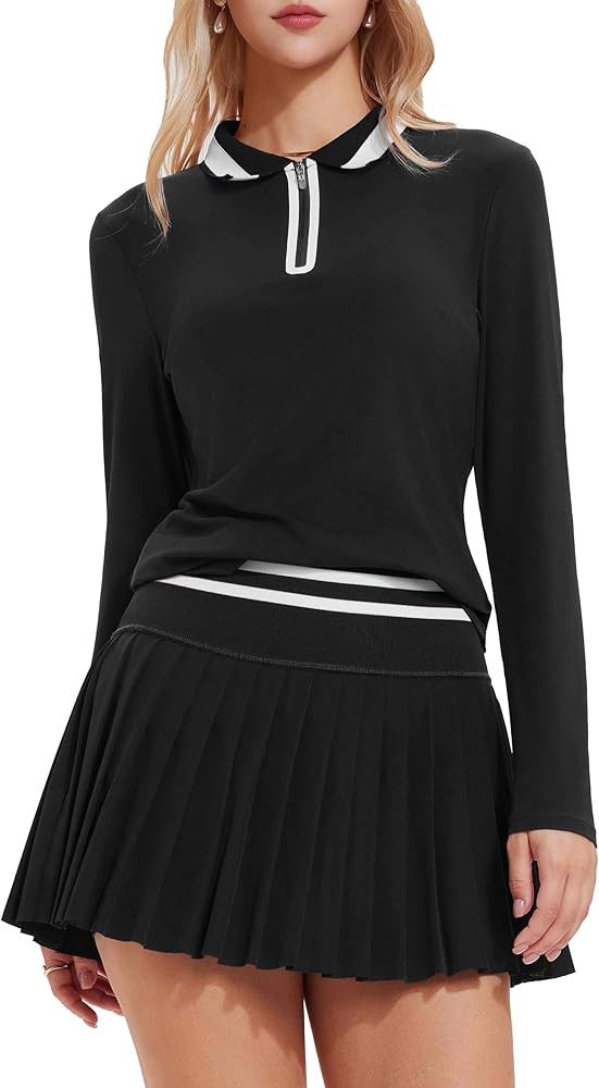 Tennis Skirt Sets for Women Zipper Color Block High Waisted Golf Polo Two Piece Skirt Set Women 2... | Amazon (US)