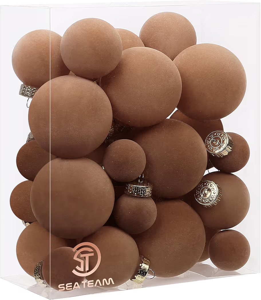 Sea Team 32-Pack Flocked Velvet Christmas Tree Ball Ornaments Set, Decorative Hanging Baubles, Sh... | Amazon (US)