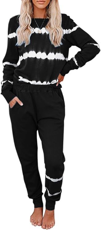 Metietila Women’s Tie-Dye Pajamas Set Long Sleeve Jogger Sets Lounge Pants Sweatsuits Sleepwear... | Amazon (US)