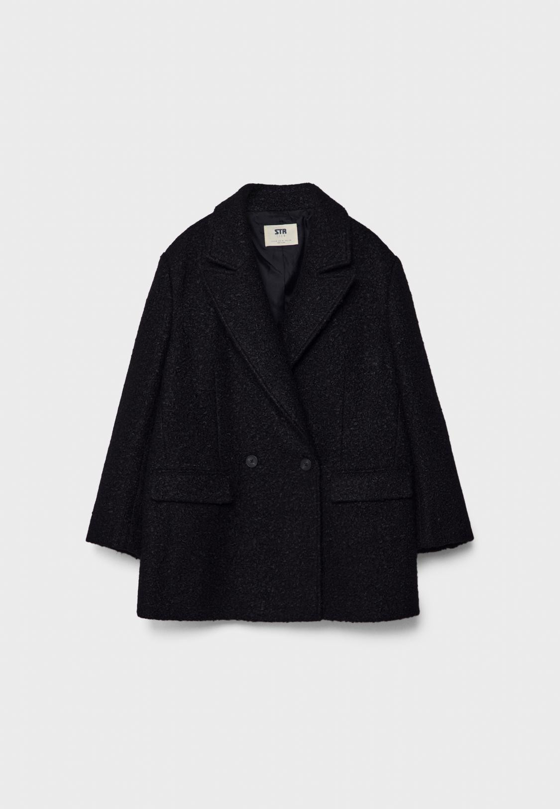 Short soft-touch faux shearling coat. Featuring a lapel collar, long sleeves, front welt pockets ... | Stradivarius (UK)