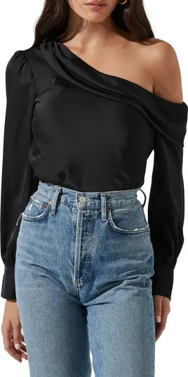 ASTR the Label One-Shoulder Satin Long Sleeve Top | Nordstrom | Nordstrom