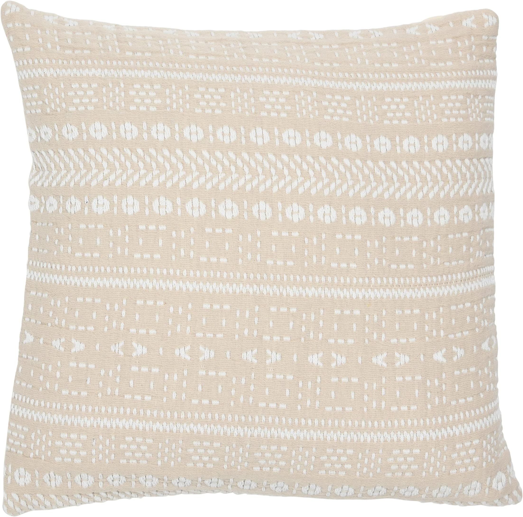 Creative Co-Op Woven Cotton Embroidered Pillow, 20" L x 20" W x 2" H, Beige | Amazon (US)
