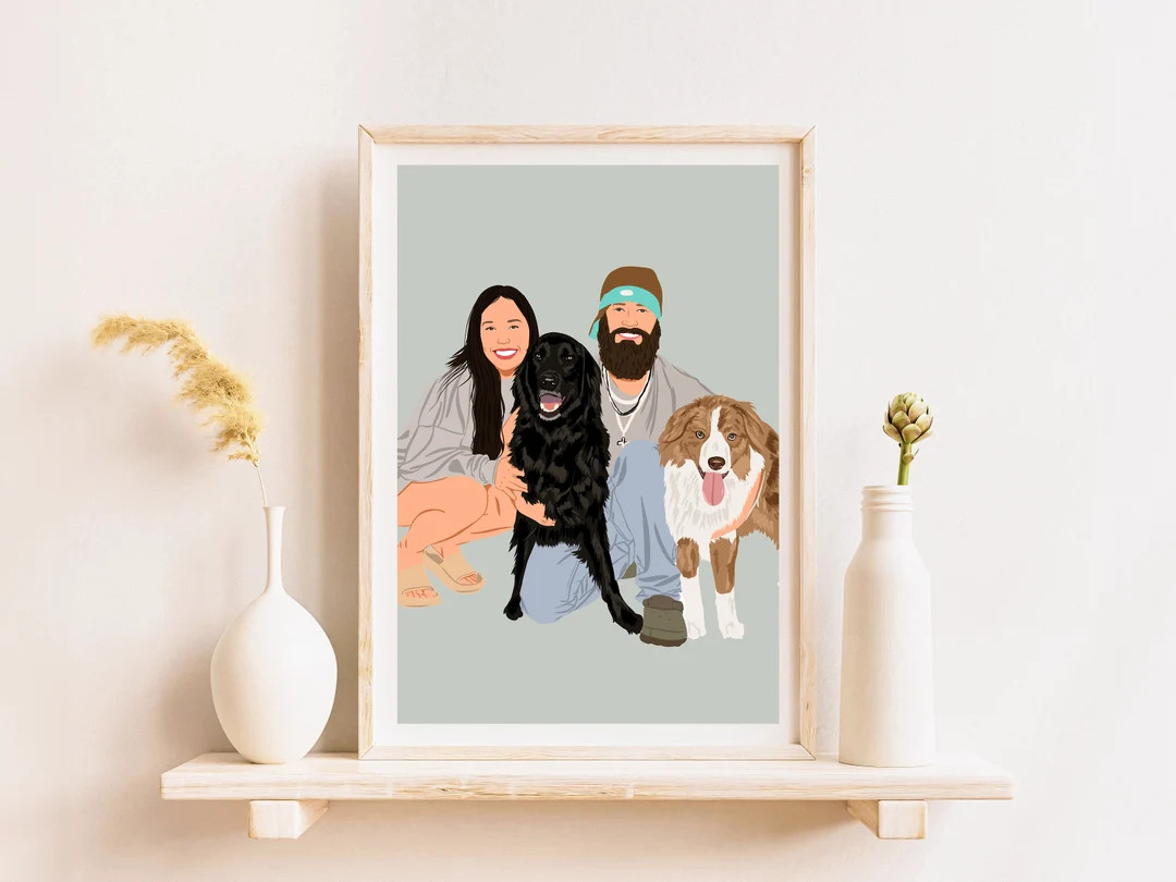 Custom Family Portrait With Pet, Dog Portrait Illustration, Cartoon Pet Portrait, Pet Portrait Fr... | Etsy (US)