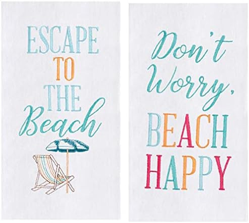 C&F 2 Piece Embroidered Beach Themed Flour Sack Kitchen Towel Set | Amazon (US)